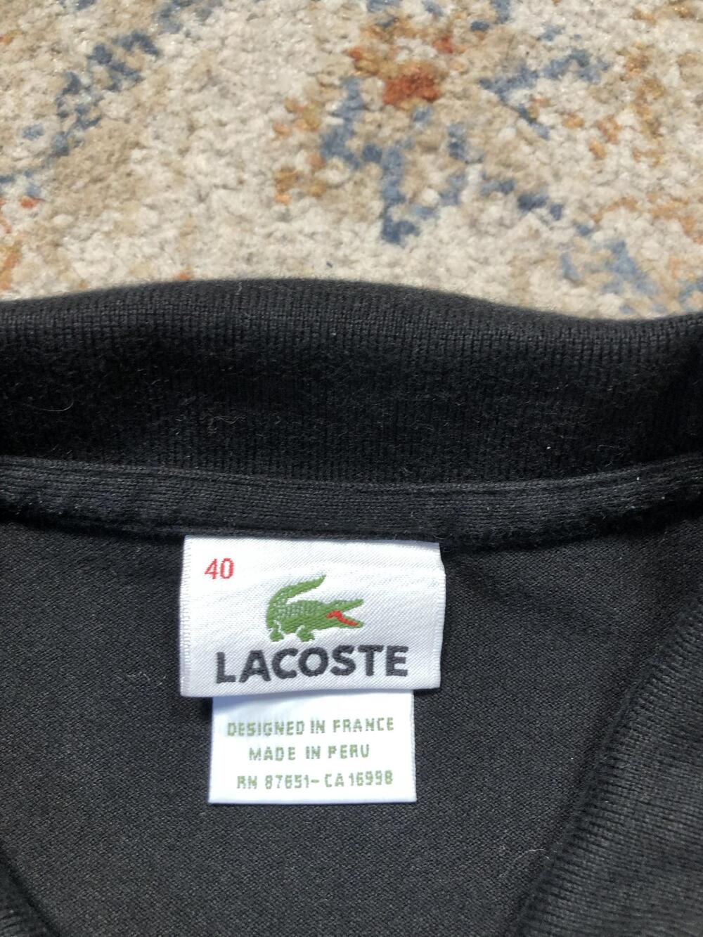 Lacoste Polo Shirt Womens 40 Black Slim Fit Short Sleeve Croc Logo Knit Casual - Picture 7 of 10
